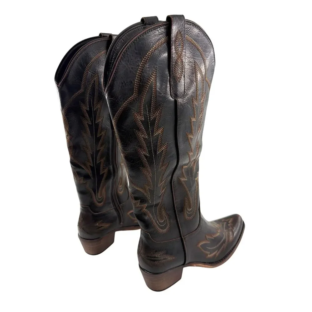 Red Top Women's Dark Brown Embroidered Classic Cowgirl The Rosemary Boots 10 - Picture 4 of 12